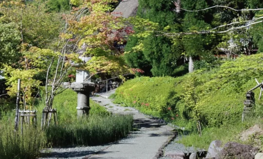 quiet green village path in Miyama Kyoto countryside