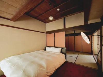 double bed bedroom in Hotaruan thatched house Miyama Kyoto