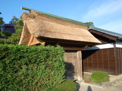 Traditional thatched gate of a Japanese farmhouse
