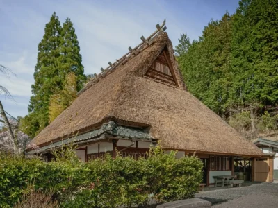 thatched roof house exterior of Hotaruan in Miyama Kyoto