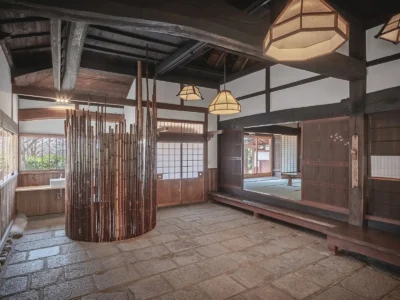 doma washbasin area in Hotaruan thatched house Miyama Kyoto