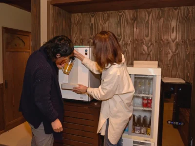 Guest drink corner with beverages and alcohol in EISA Miyama Kyoto