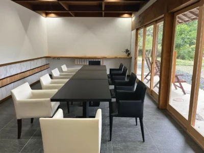dining table and multi purpose gathering space in Hotaruan Miyama Kyoto