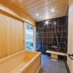 Hiba wood bath in the Obatake annex bathroom Miyama Kyoto