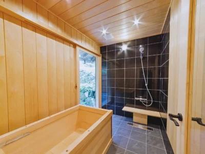 Hiba wood bath in the Obatake annex bathroom Miyama Kyoto