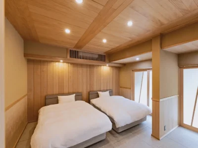 Bedroom in the Obatake annex of a traditional farmhouse in Miyama Kyoto