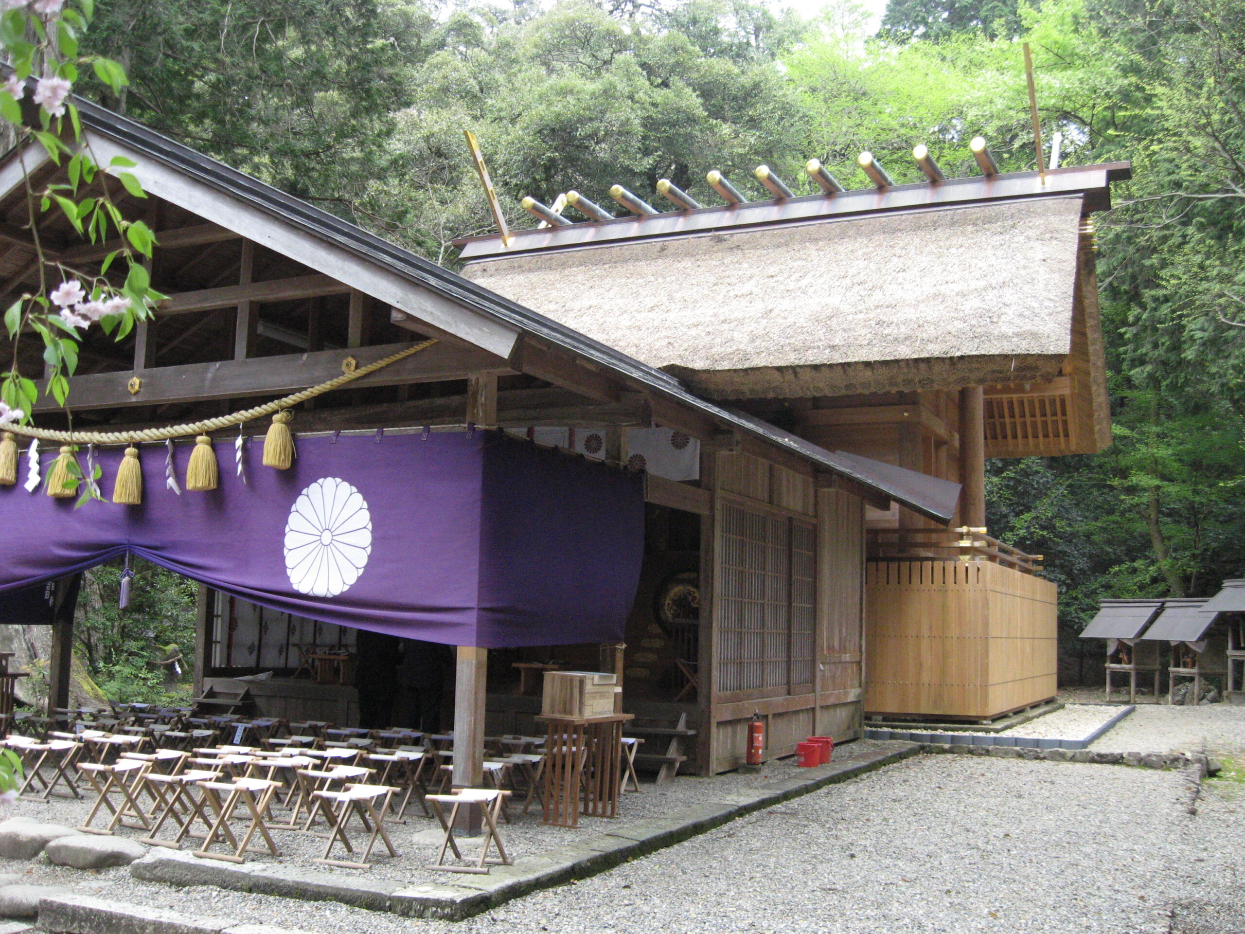 Thatched roof of the main hall at Motoise Naiku Kotai Shrine in Miyama, Kyoto