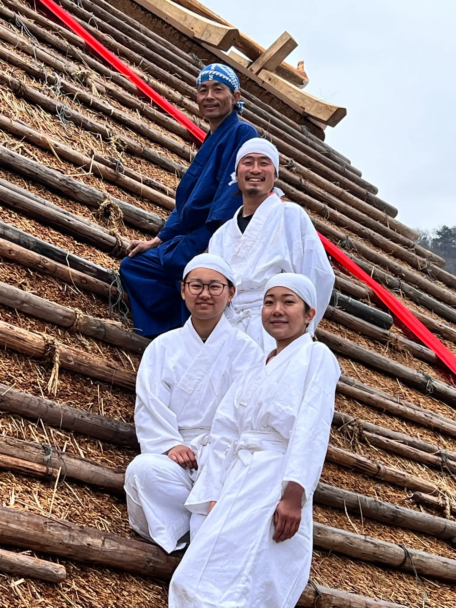 Jōtōsai roof-raising ceremony at a traditional Japanese thatched house