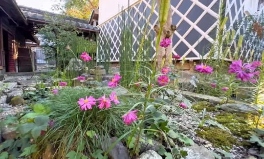 Courtyard of a traditional house with kura storehouse in Miyama Kyoto
