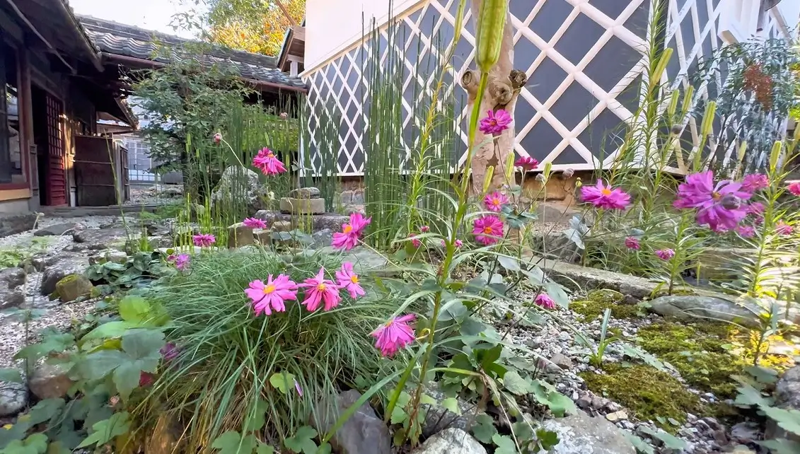 Courtyard of a traditional house with kura storehouse in Miyama Kyoto