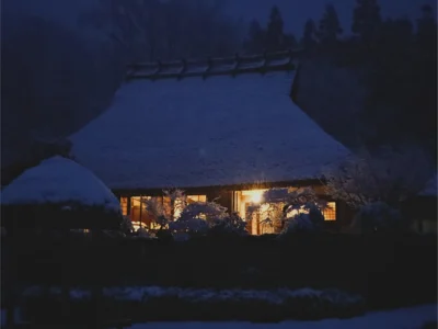 Mitoya farmhouse on a quiet winter night in Miyama Kyoto
