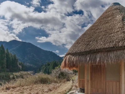 private bathhouse building beside river in EISA Miyama Kyoto