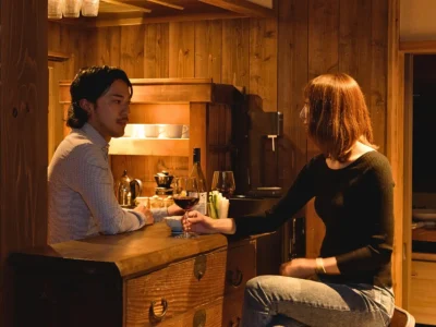 private minibar relaxation area in EISA house Miyama Kyoto