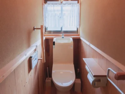 Toilet with washlet in Mitoya traditional farmhouse Miyama Kyoto