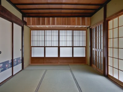 tatami room with futon in EISA house Miyama Kyoto