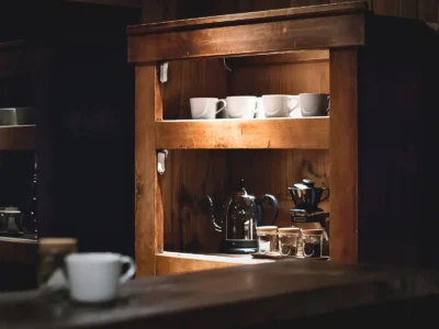 teaware shelf mini bar in EISA house Miyama Kyoto