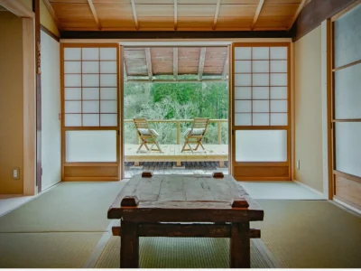 traditional tatami room with futon in Miyama Kyoto
