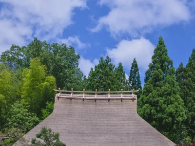 Mitoya thatched farmhouse with traditional stone wall in Miyama Kyoto