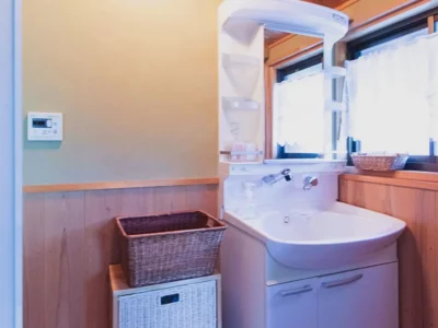 Vanity washroom in Mitoya traditional farmhouse Miyama Kyoto