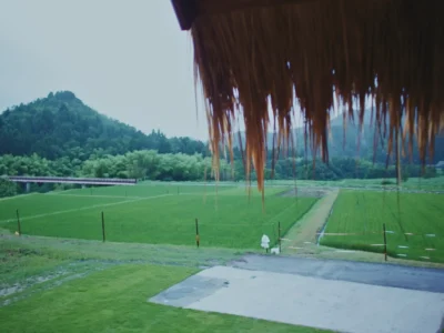 View of rice fields from KAYA VILLA second floor in Miyama Kyoto