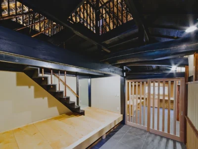 Traditional doma entrance space in Obatake thatched house Miyama Kyoto