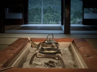 Irori hearth in Mitoya traditional farmhouse Miyama Kyoto