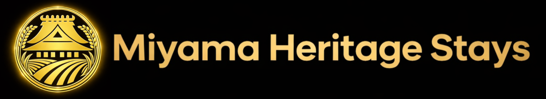 Miyama Heritage Stays logo – traditional Japanese thatched-roof house emblem