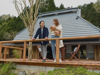 modern thatched roof house exterior in Miyama Kyoto Japan