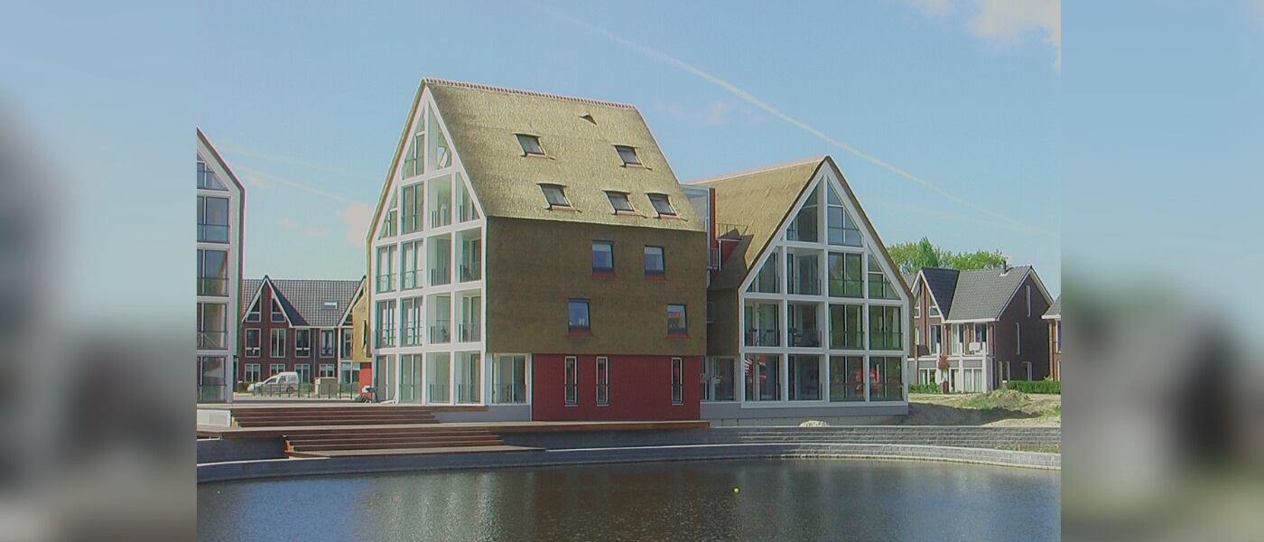 Modern architecture with a thatched roof in the Netherlands