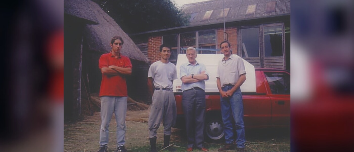 Japanese thatcher training in traditional thatching in the United Kingdom, 1997
