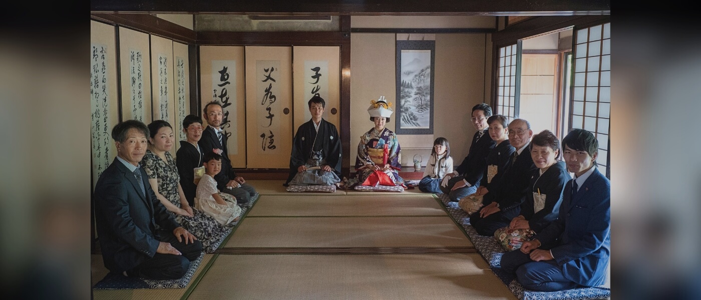 Traditional tatami room in a Japanese farmhouse used for a wedding ceremony